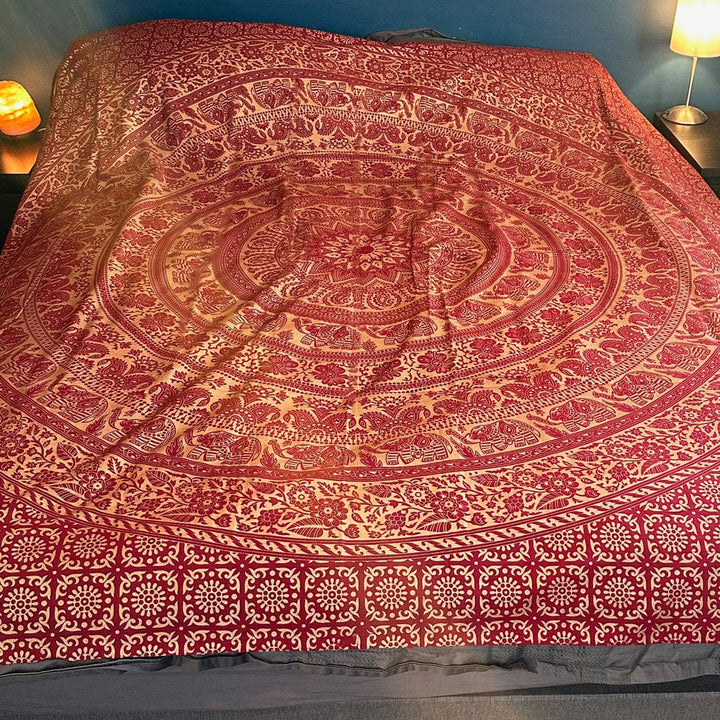 Elephant Mandala Gold Print Bedspreads