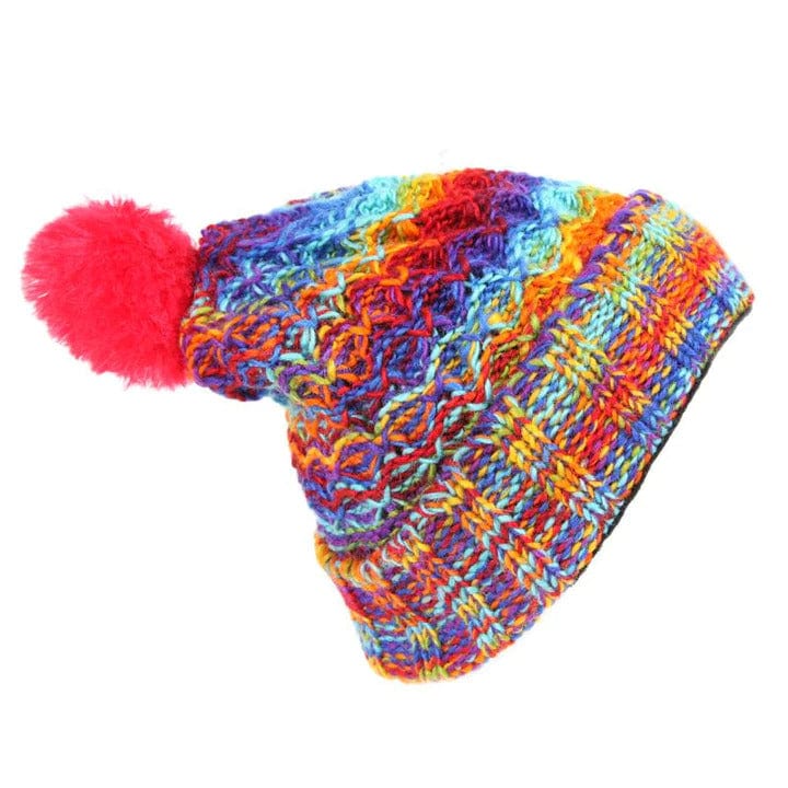 Chunky Knit Rainbow Pom Pom Hat