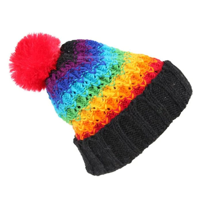 Chunky Knit Rainbow Pom Pom Hat