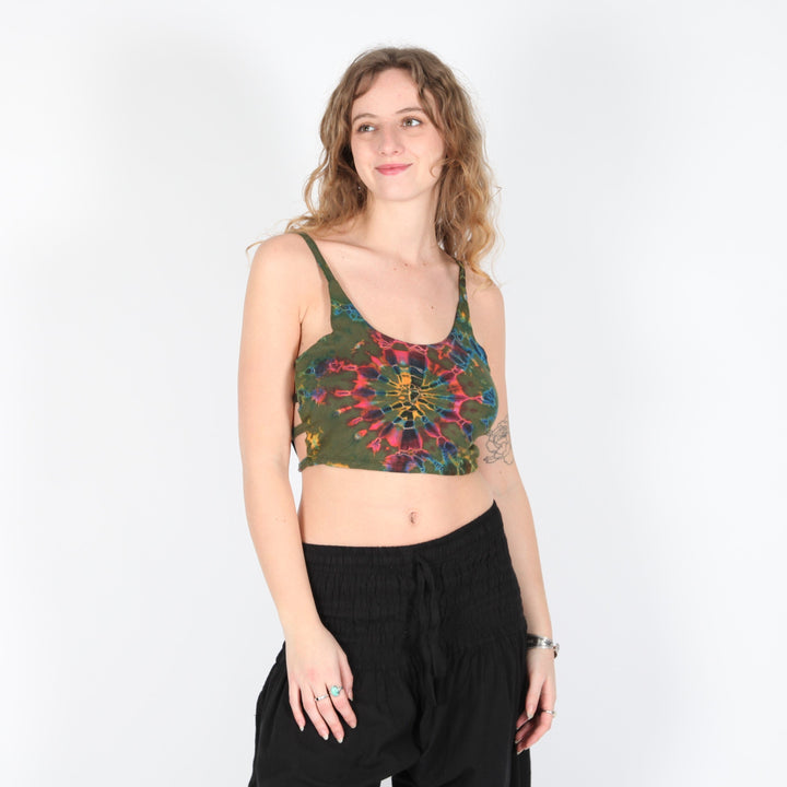 Tie Dye Lattice Back Crop Top