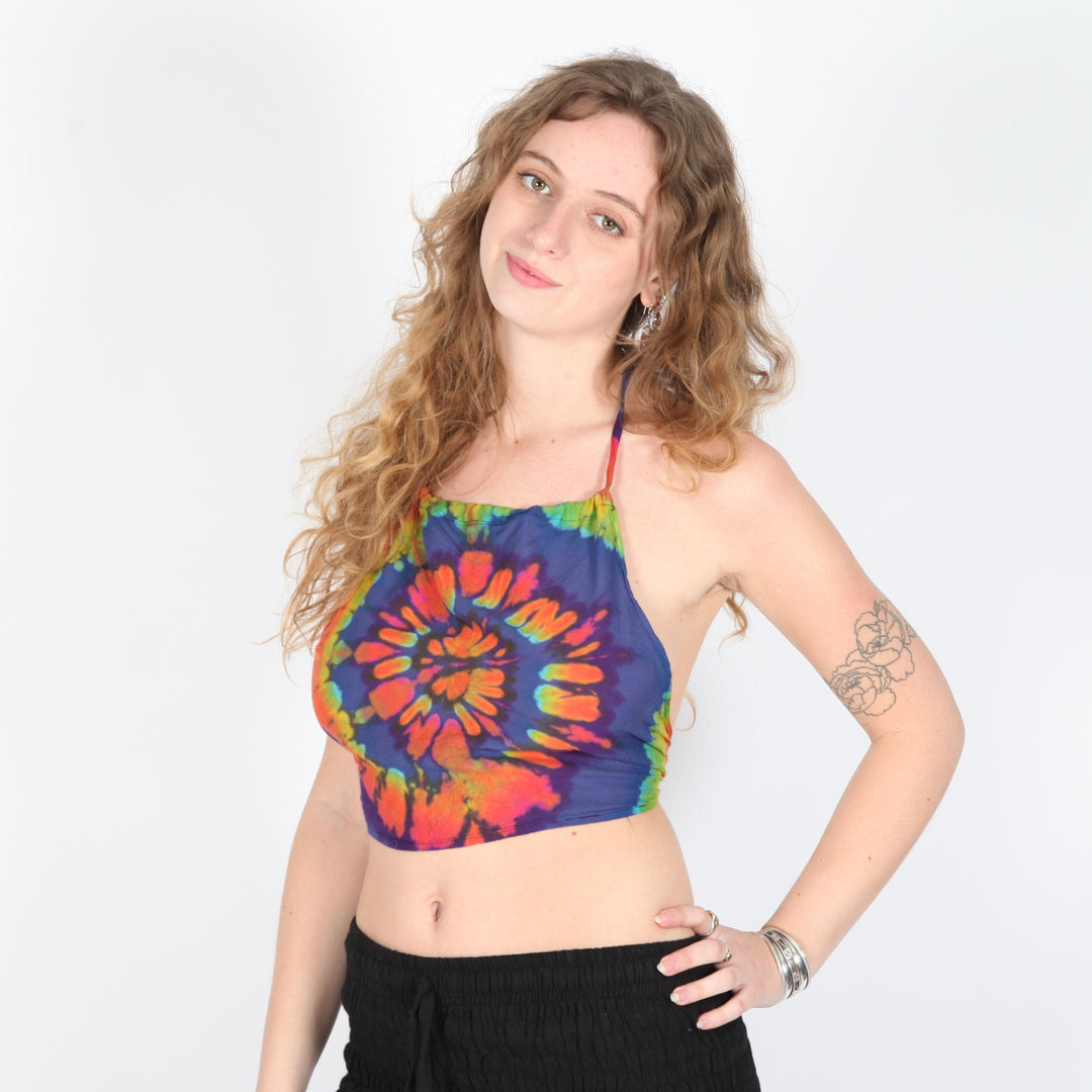 Tie Dye Halter Backless Crop Top