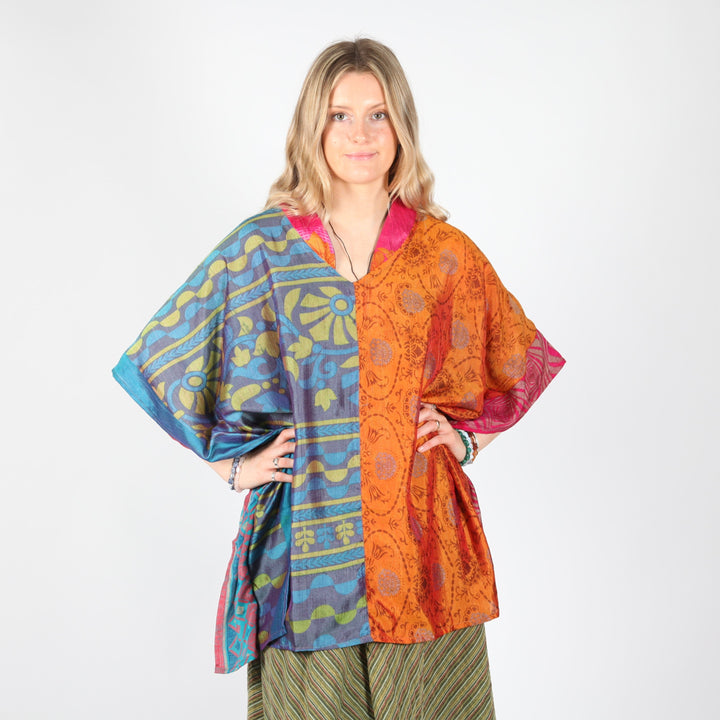 Upcycled Sari Kaftan Top