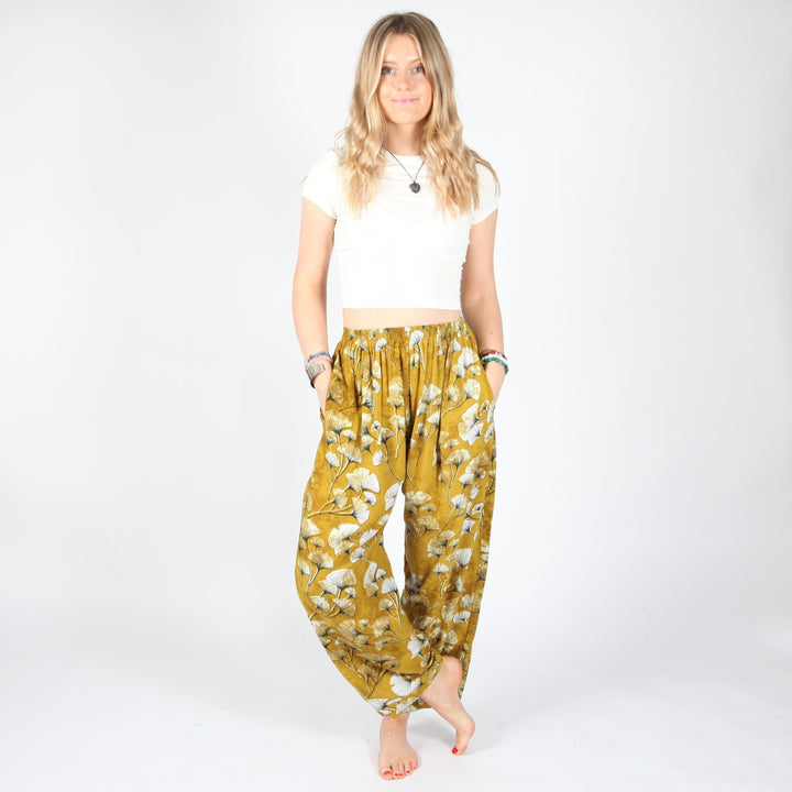 Mustard Floral Print Trousers