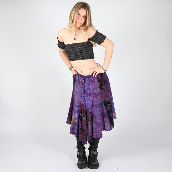 Patchwork Purple Midi Skirt