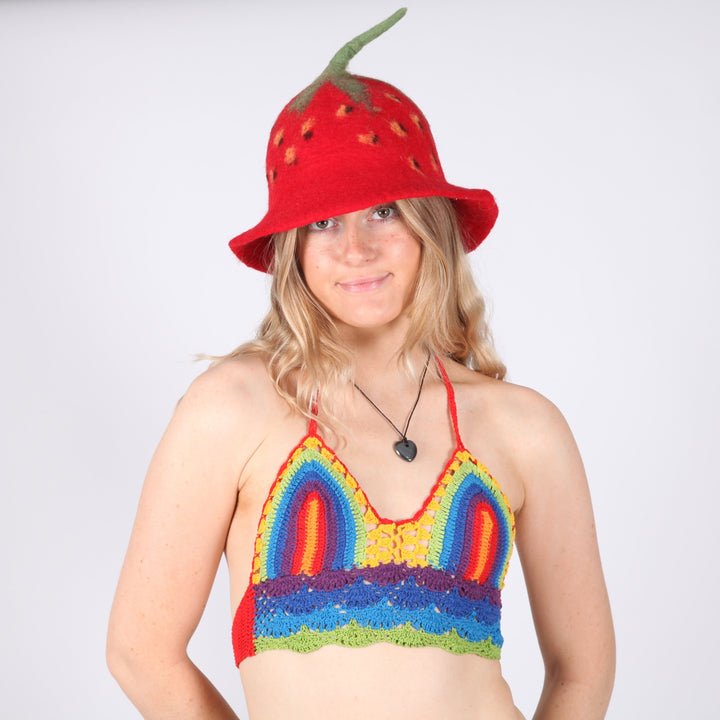 Strawberry Felt Bucket Hat