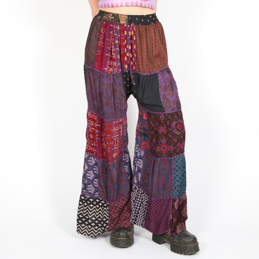 Tiered Patchwork Wide Leg Trousers