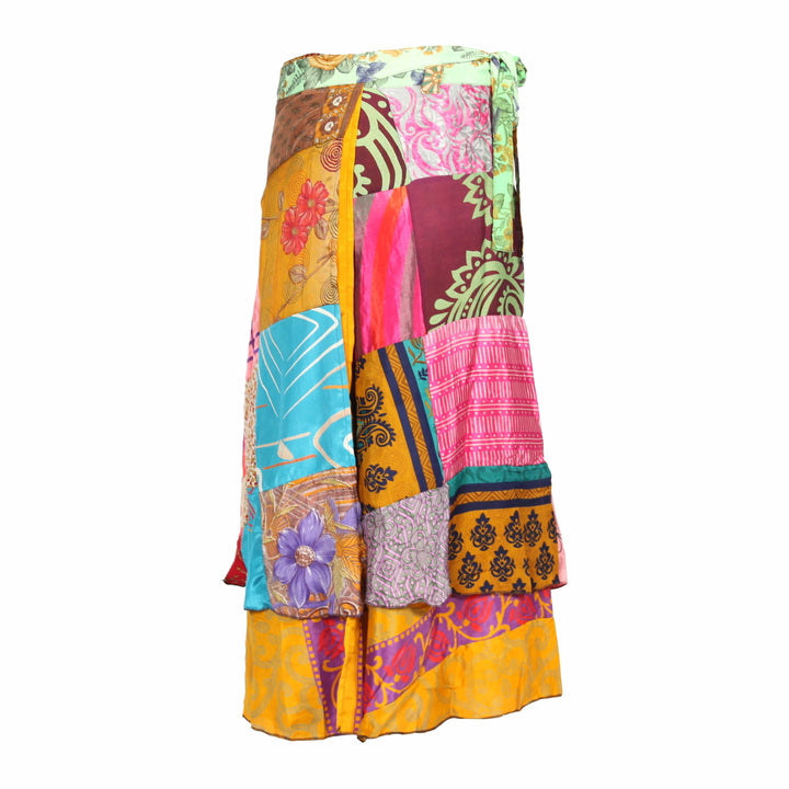 Patchwork Sari Maxi Wrap Skirt