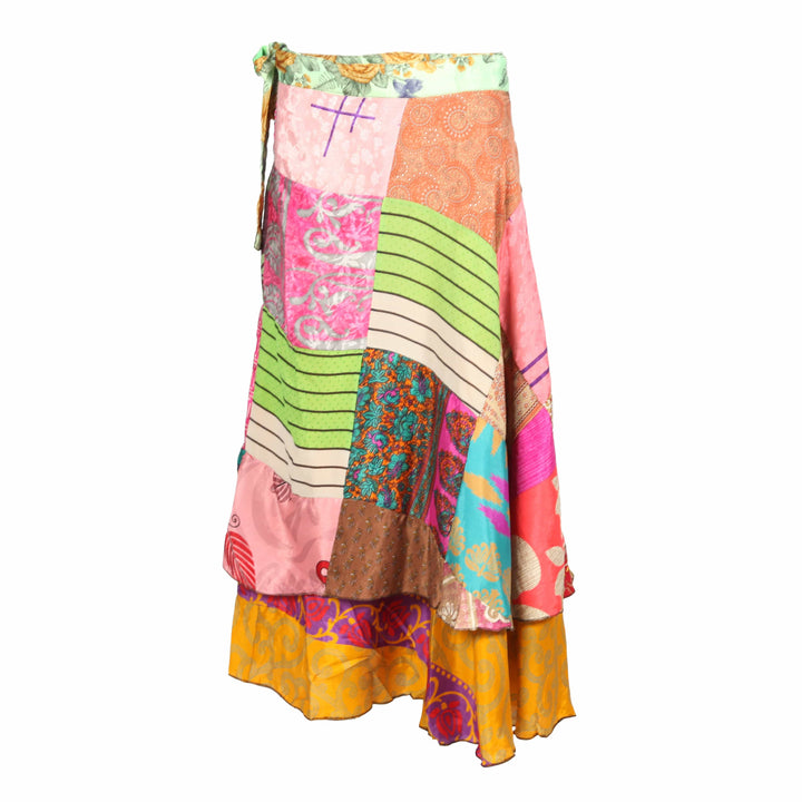 Patchwork Sari Maxi Wrap Skirt