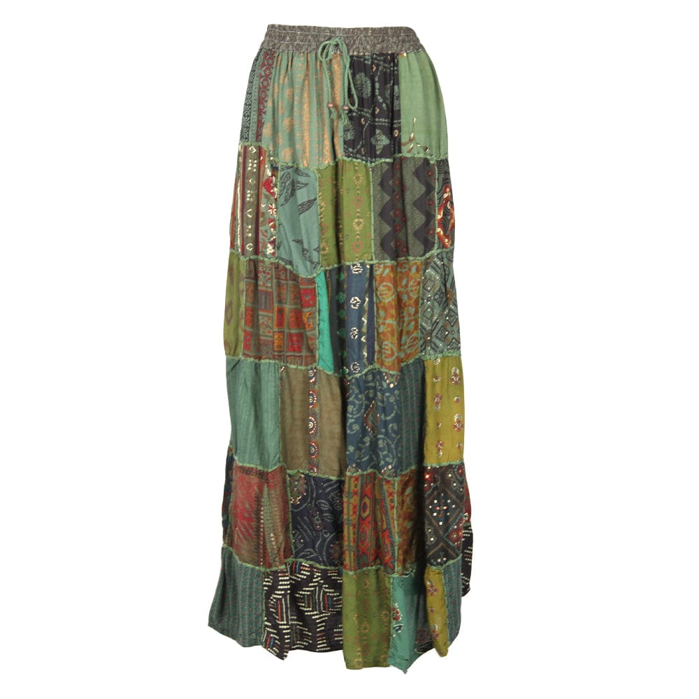 Tiered Patchwork Maxi Skirt