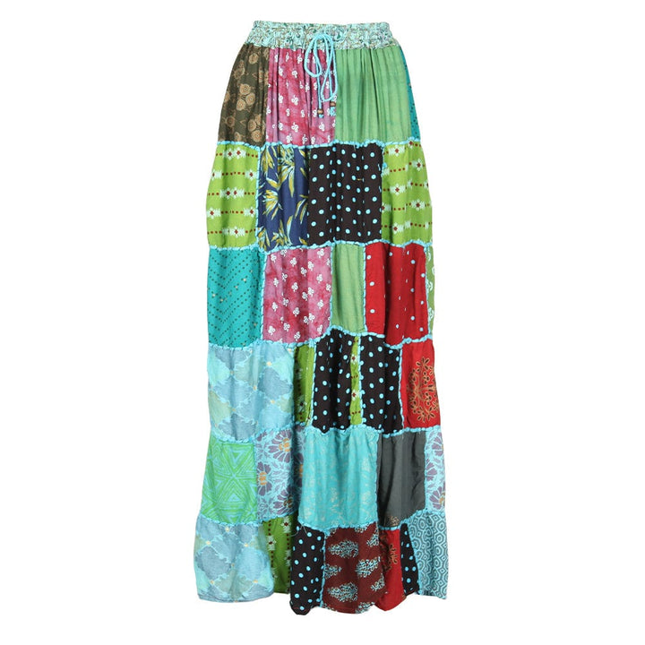 Tiered Patchwork Maxi Skirt