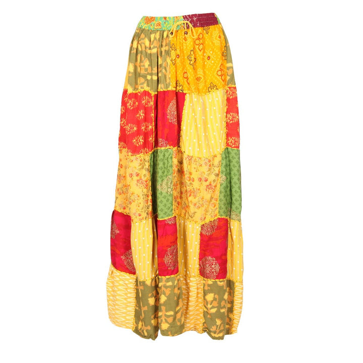 Tiered Patchwork Maxi Skirt