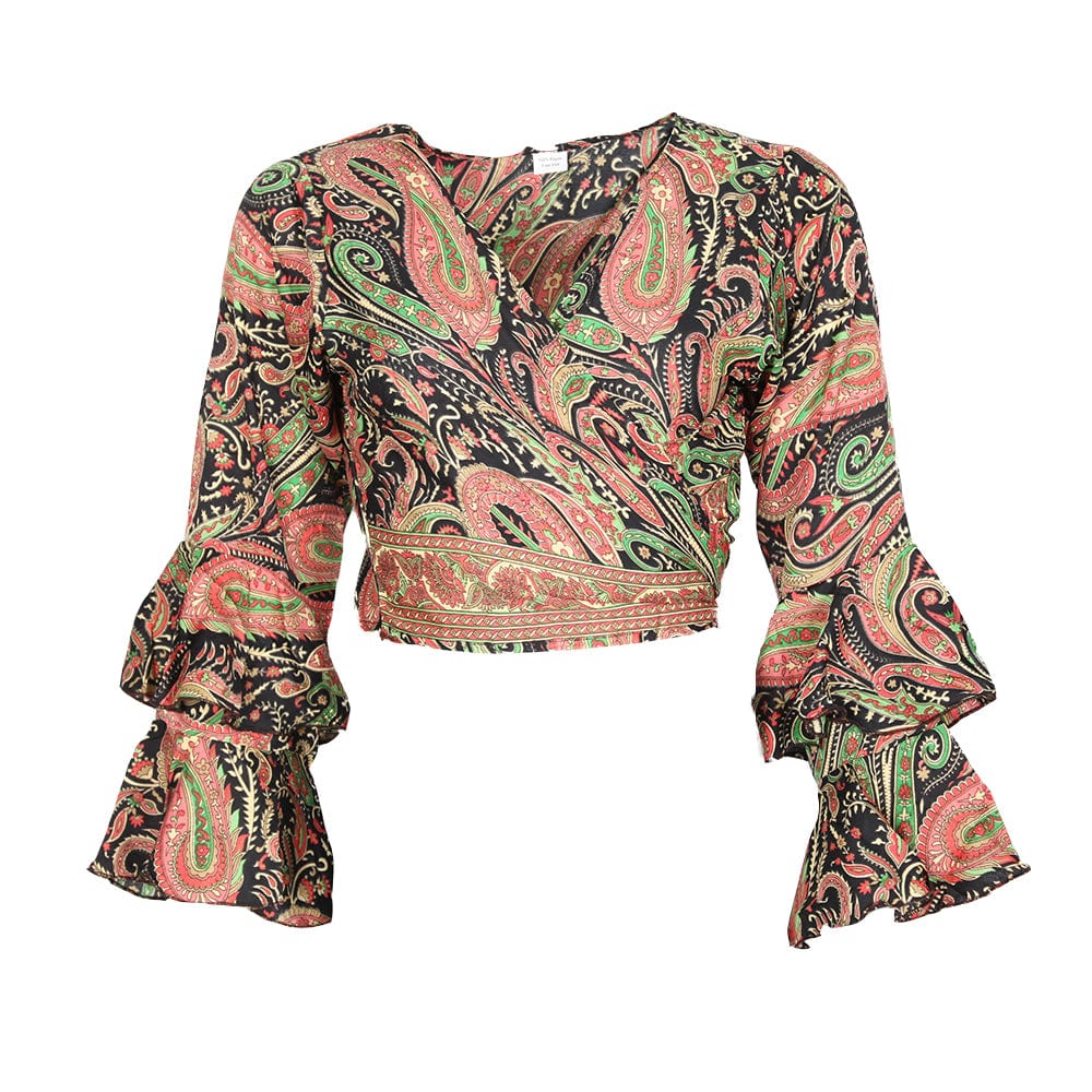 Paisley Bell Sleeve Wrap Top