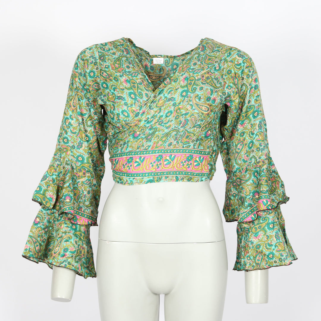 Paisley Bell Sleeve Wrap Top