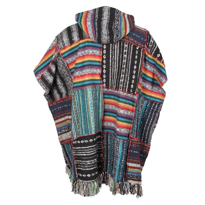 Patchwork Hooded Blanket Poncho