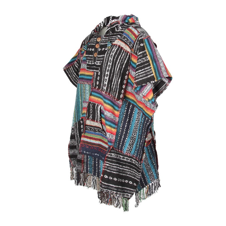 Patchwork Hooded Blanket Poncho