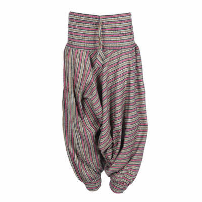 Striped Weave Thick Cotton Winter Hippie Pants, Grey