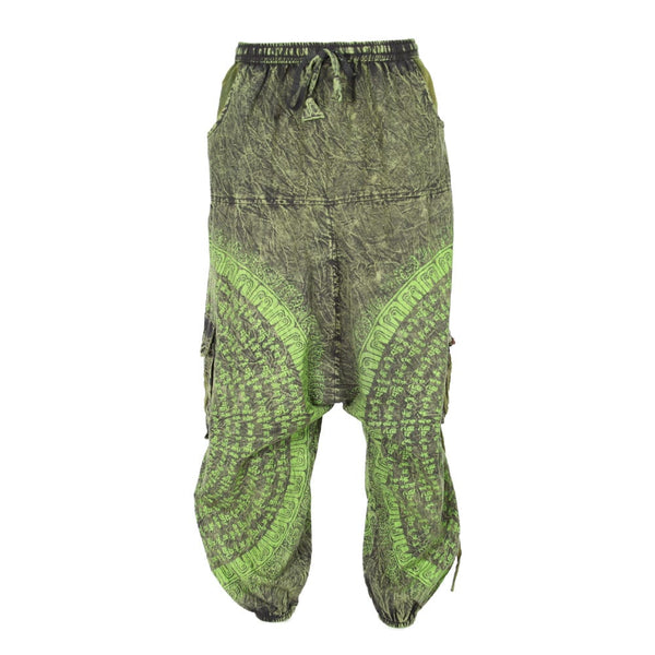 Sure Design Unisex Stone Washed Large Pockets Harem Pants in Olive Green