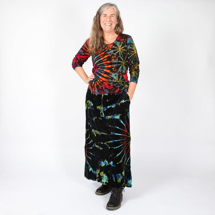 Tie Dye Velvet Maxi Skirt