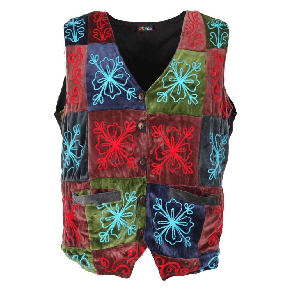 Embroidered Patchwork Velvet Waistcoat