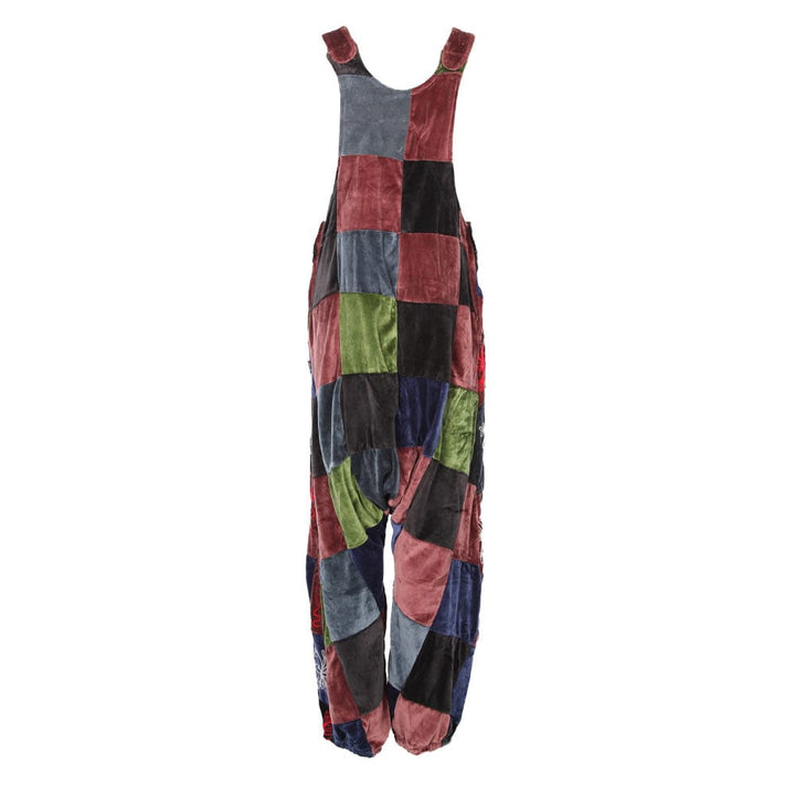 Embroidered Patchwork Velvet Dungarees