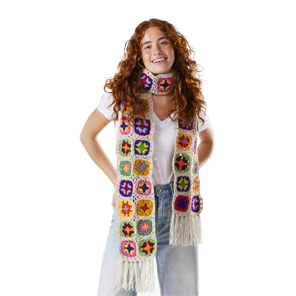 Granny Square Crochet Rainbow Scarf