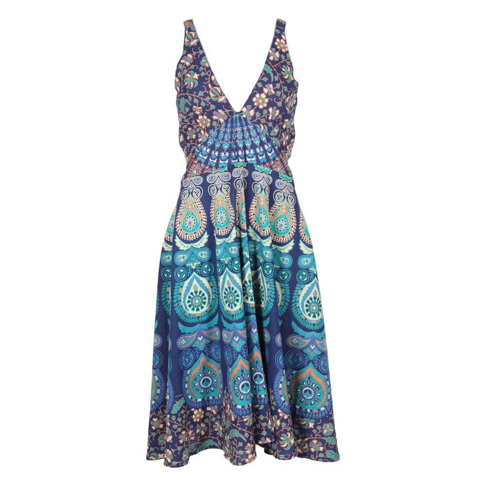 Peacock Halter Neck Cotton Dress