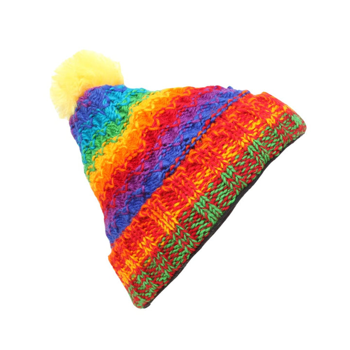 Chunky Knit Rainbow Pom Pom Hat