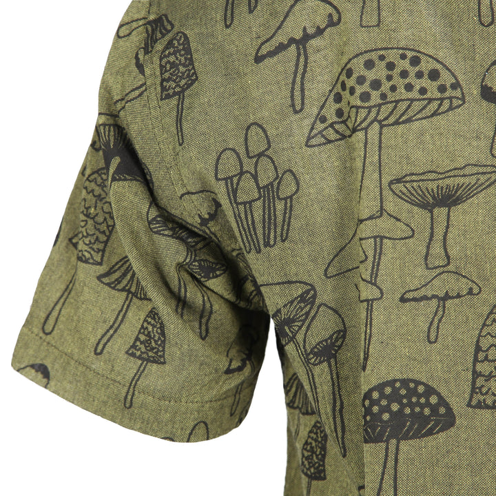 Mushroom Print Collarless Shirt