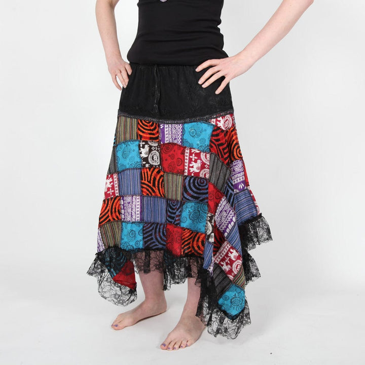 Patchwork Hanky Hem Cotton Skirt..