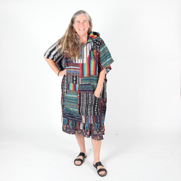 Patchwork Hooded Blanket Poncho