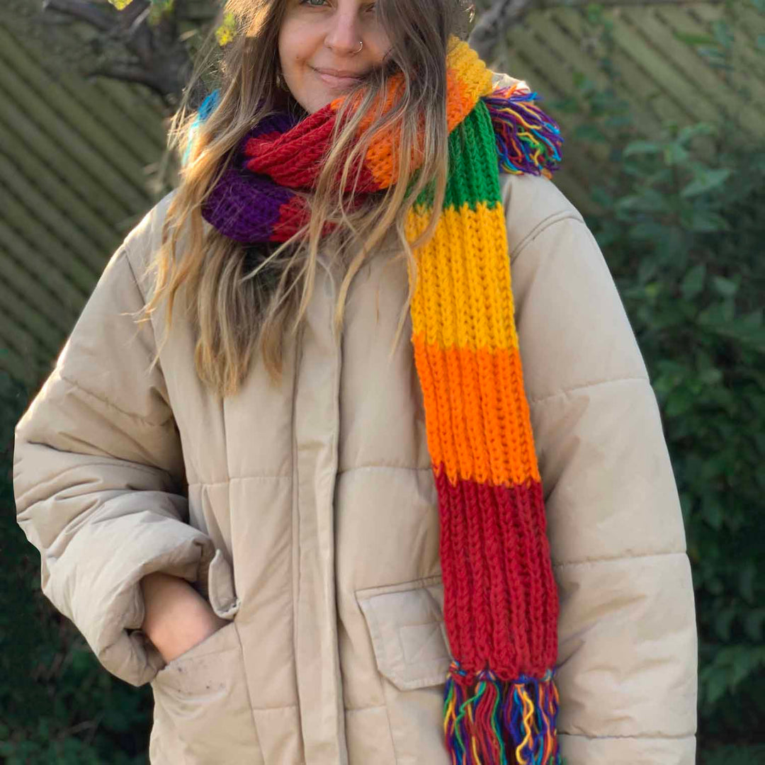 Handmade Rainbow Knitted Scarf