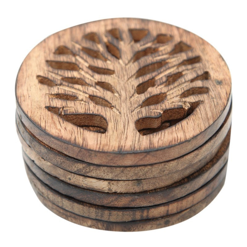 Trade Mango Wood Tree of Life Coasters stacked up