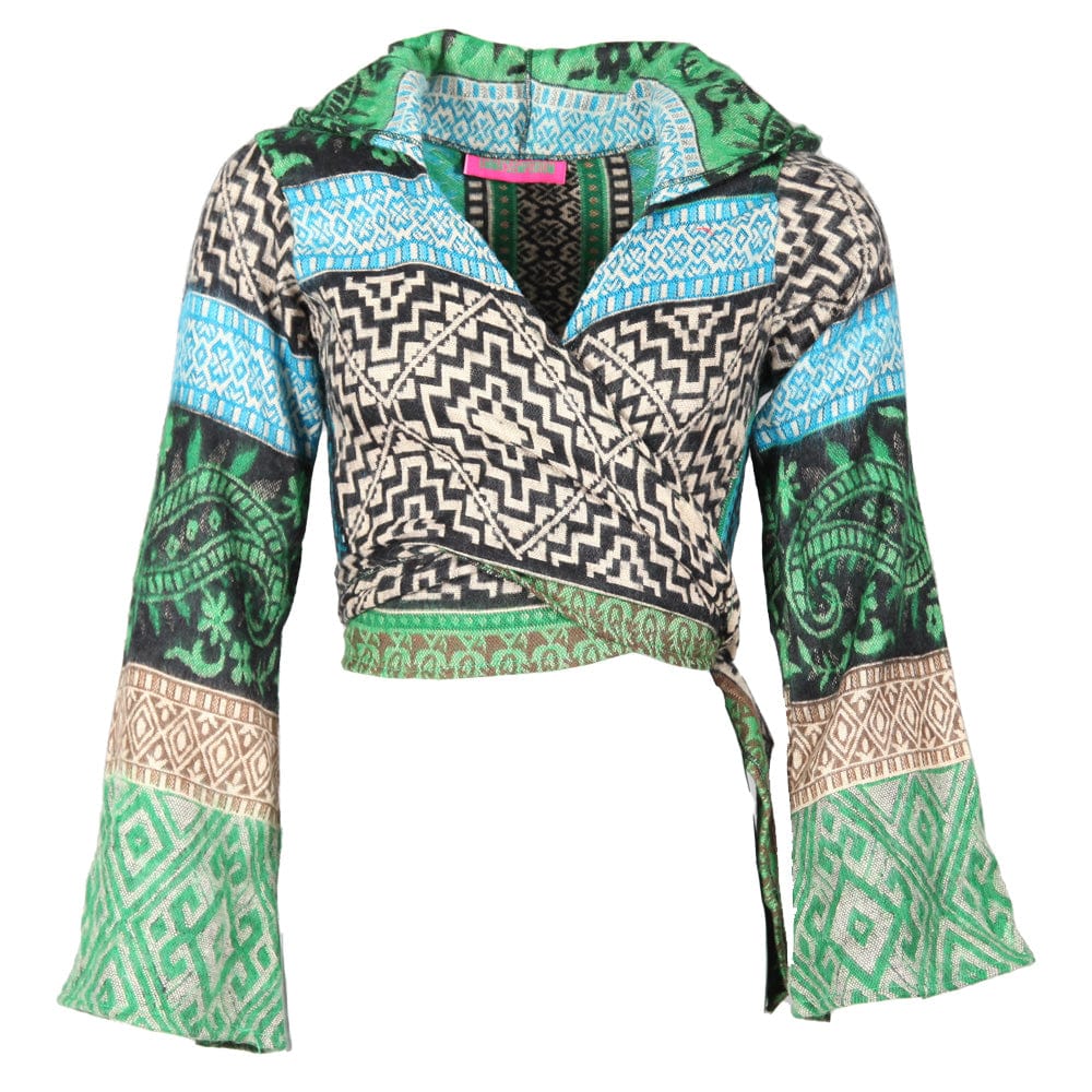 Geometric Blanket Pixie Hooded Tie Top