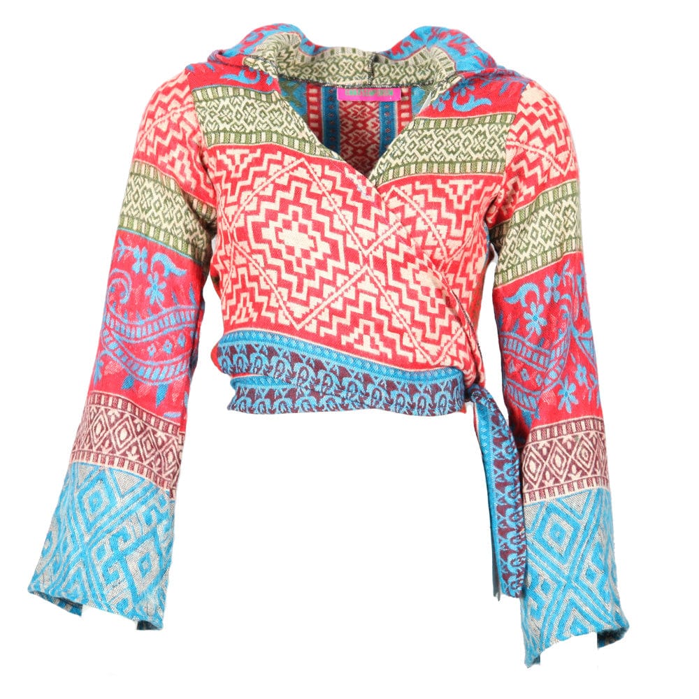 Geometric Blanket Pixie Hooded Tie Top