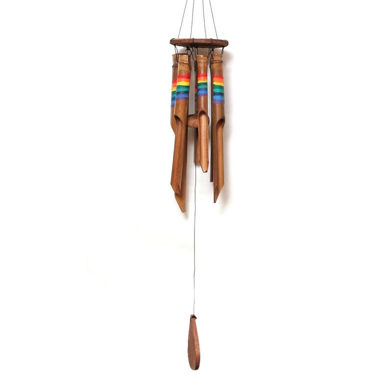 wooden wind chime with rainbow stripes 