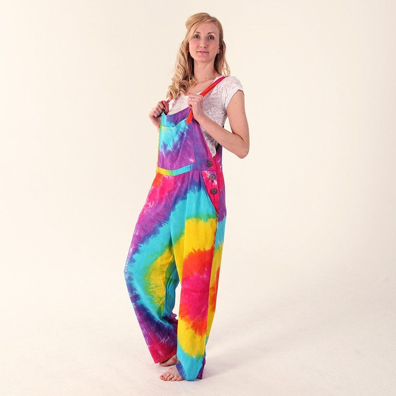 TIE DYE JERSEY DUNGAREES 4 COLOURS ONE SIZE 10-20