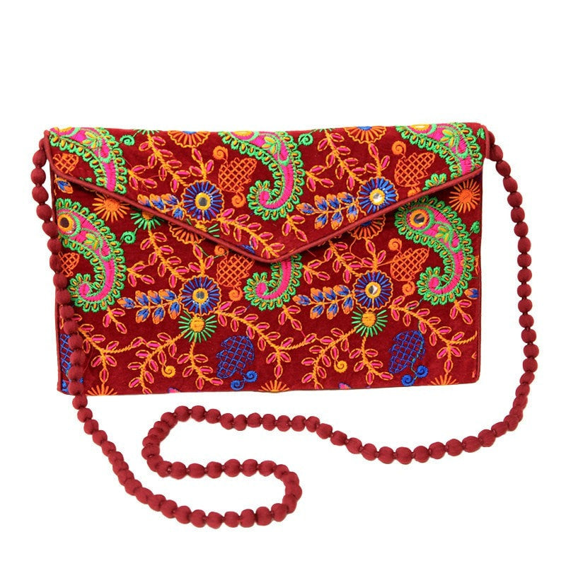 Embroidered Envelope Clutch Bag