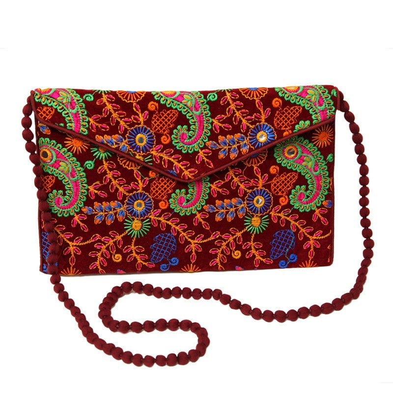 Embroidered Envelope Clutch Bag