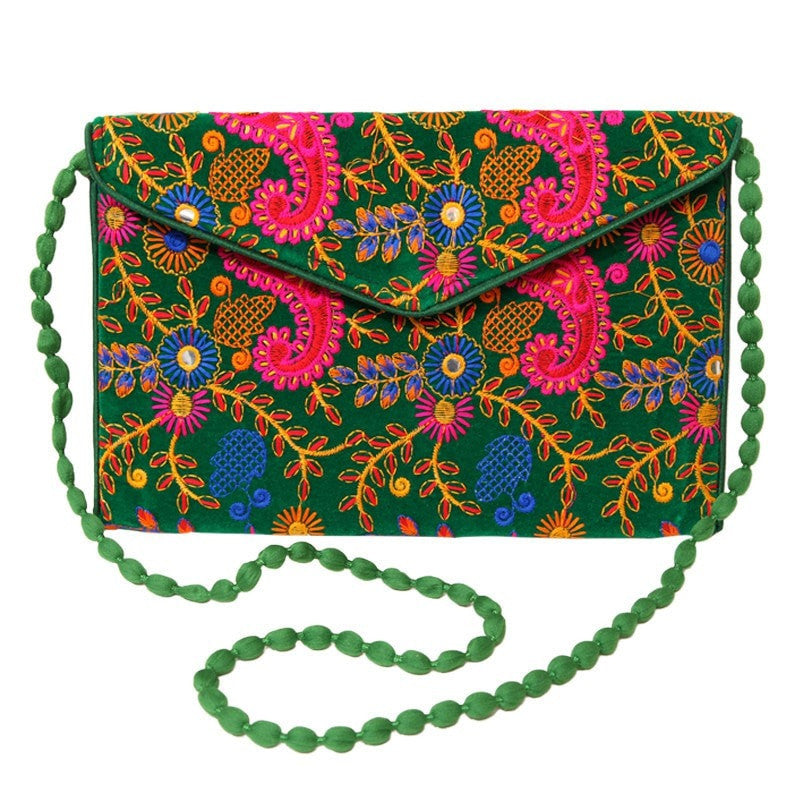 Embroidered Envelope Clutch Bag