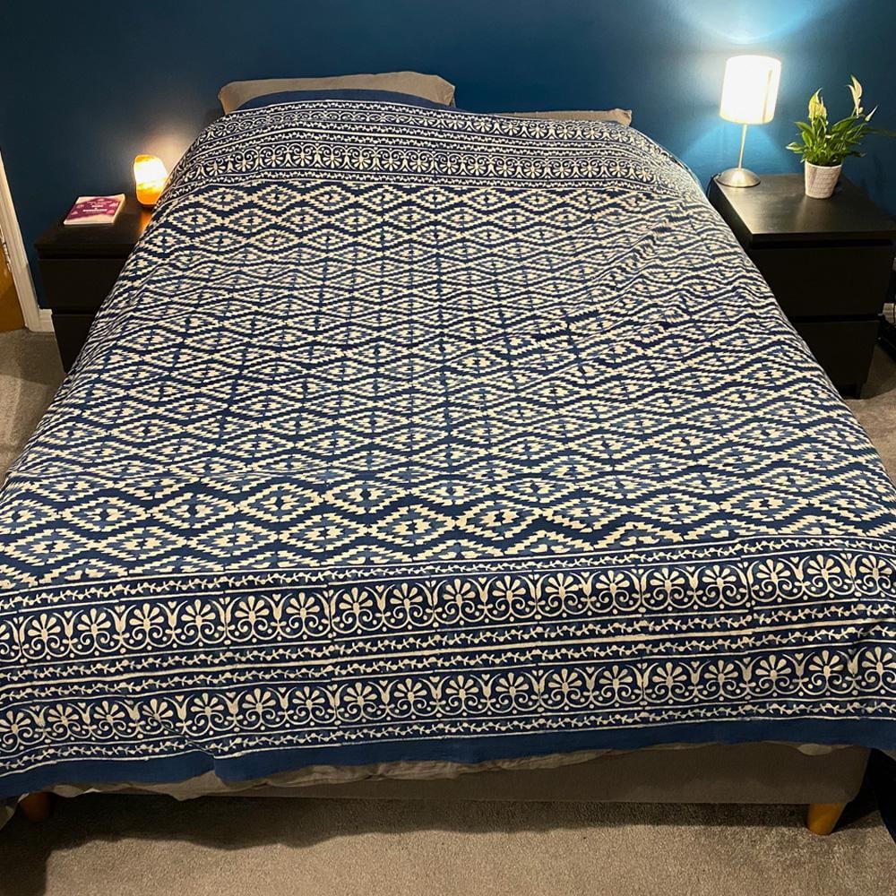 Indigo Block Printed Bedspread