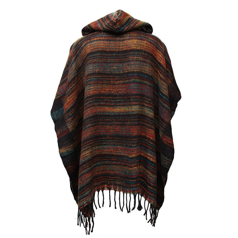 Warm Indian Hooded Poncho Black