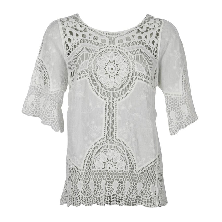 Crochet Embroidered Short Sleeve Blouse