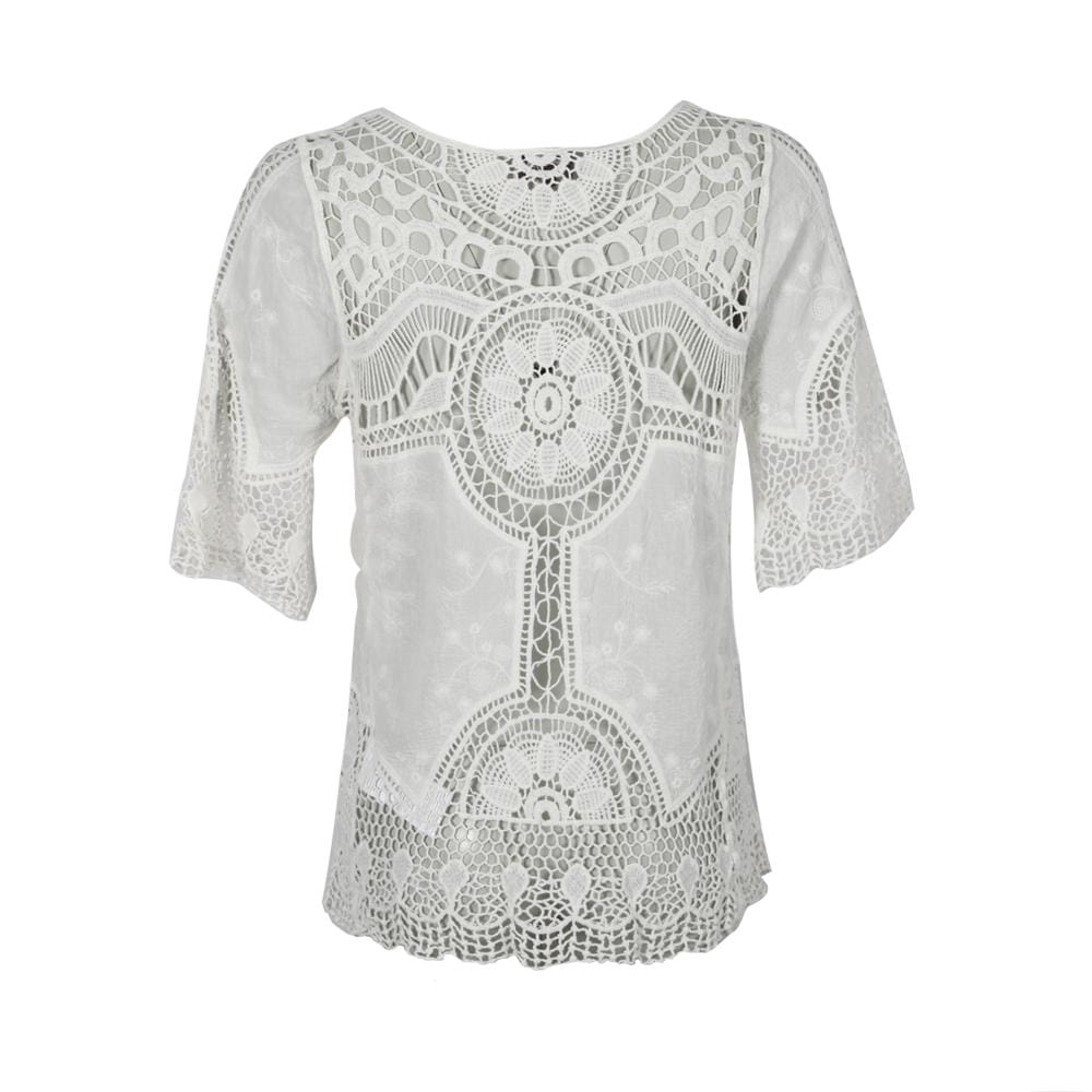 Crochet Embroidered Short Sleeve Blouse