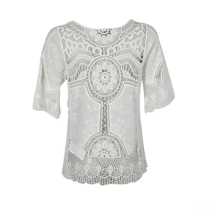 Crochet Embroidered Short Sleeve Blouse