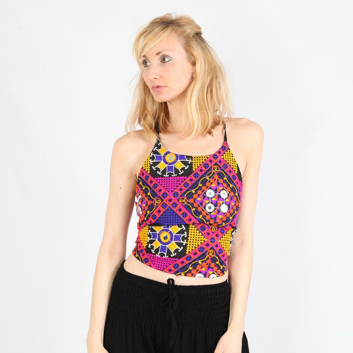 Halter Mirrorwork Crop Top With Tie Back