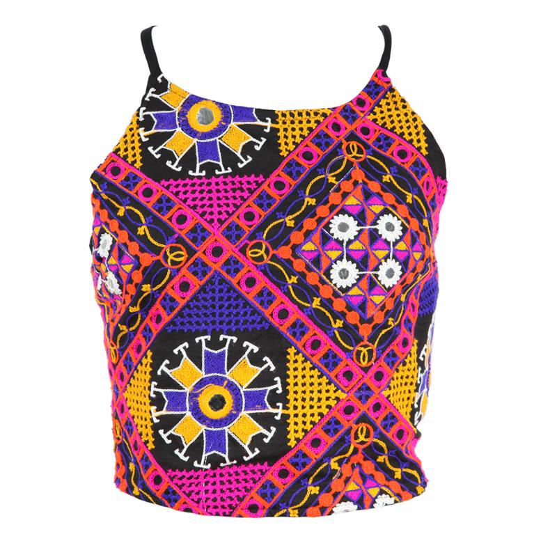 Halter Mirrorwork Crop Top With Tie Back