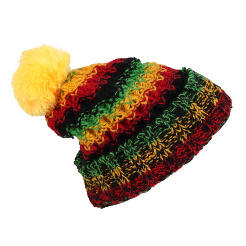 Rasta Chunky Knit Pom Pom Hat