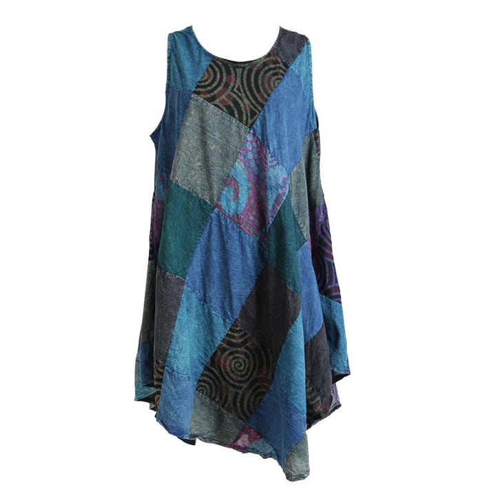 Sleeveless Patchwork Smock Dress