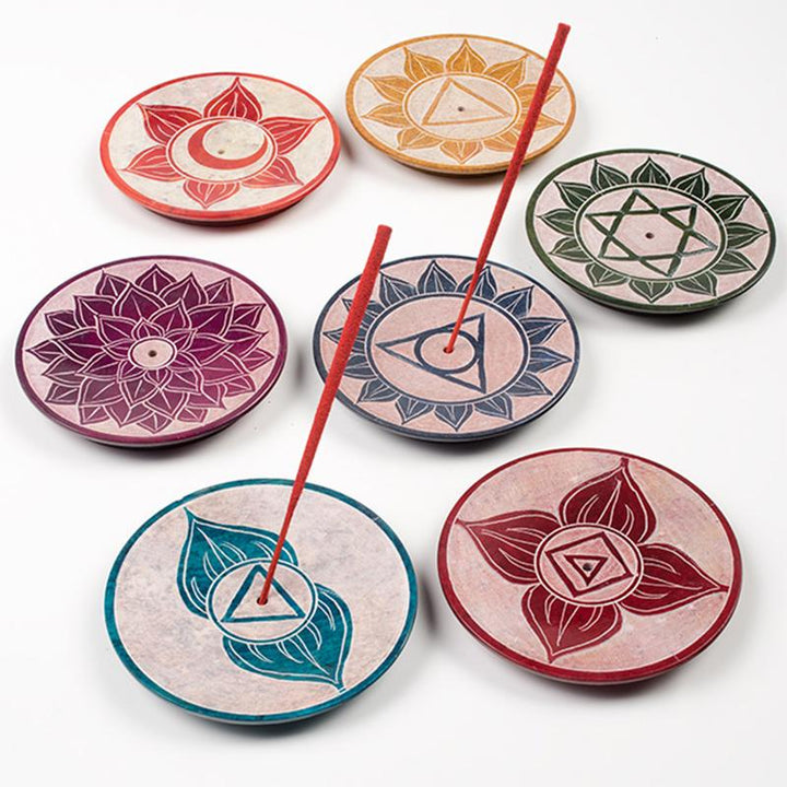 Hand Carved Soapstone Chakra Incense Plates..