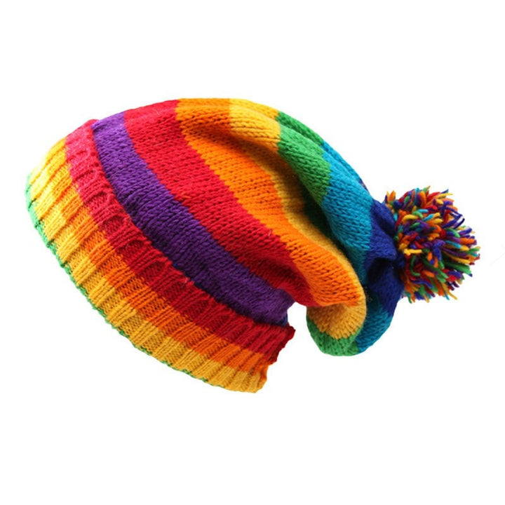 Rainbow Slouch Pom Beanie